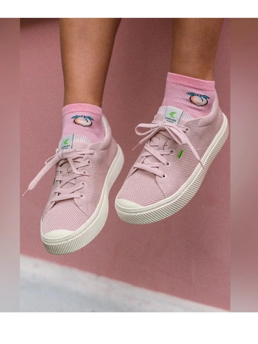 Cariuma Light Pink Sustainable Sneaker With Breathe-able Mesh and Cork insole